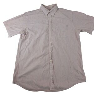 LL Bean Mens Large Red White Seersucker Stripe Short Sleeve Button Down Shirt